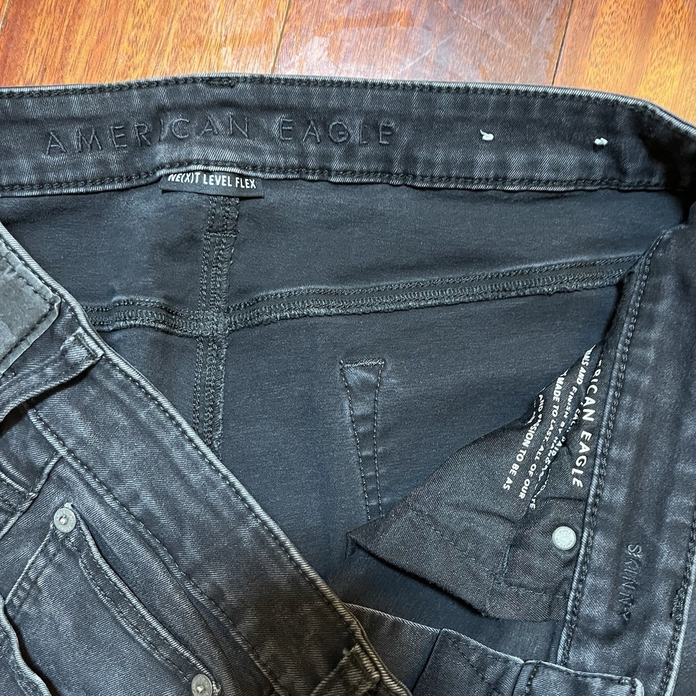 American Eagle Jeans Mens 36x32 (36x31) Dark Gray Skinny Flex Stretch Grunge * - Picture 4 of 12